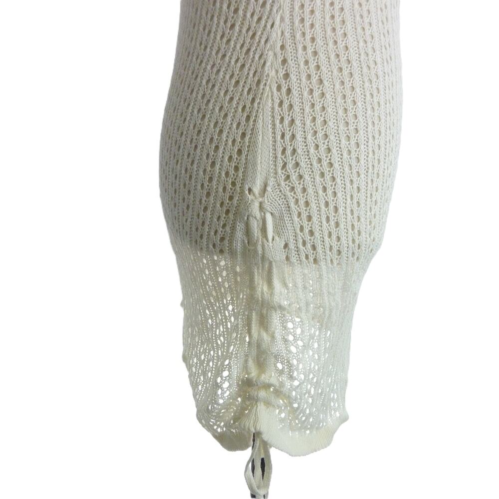 Womens S White Viscose Crochet Knit Swim Cover Up Long Sleeve Beach Dress - Picture 3 of 8